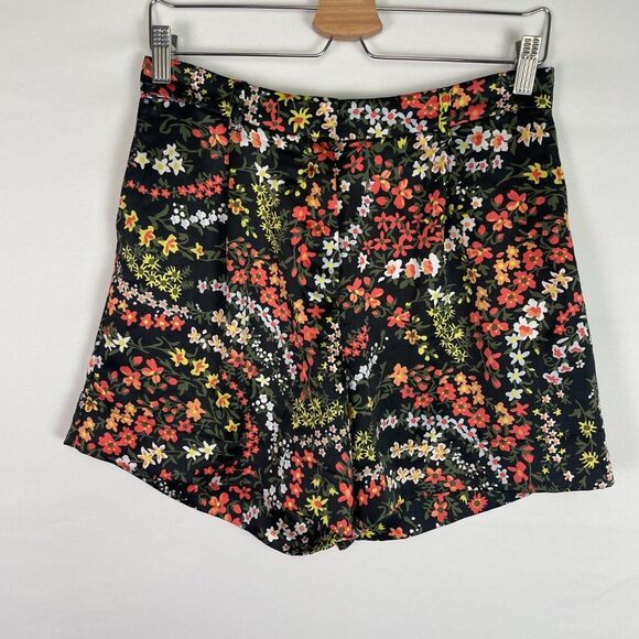 ATM Anthony Thomas Melillo Satin Floral Print High Rise Pleat Shorts Black 6 - Picture 2 of 10